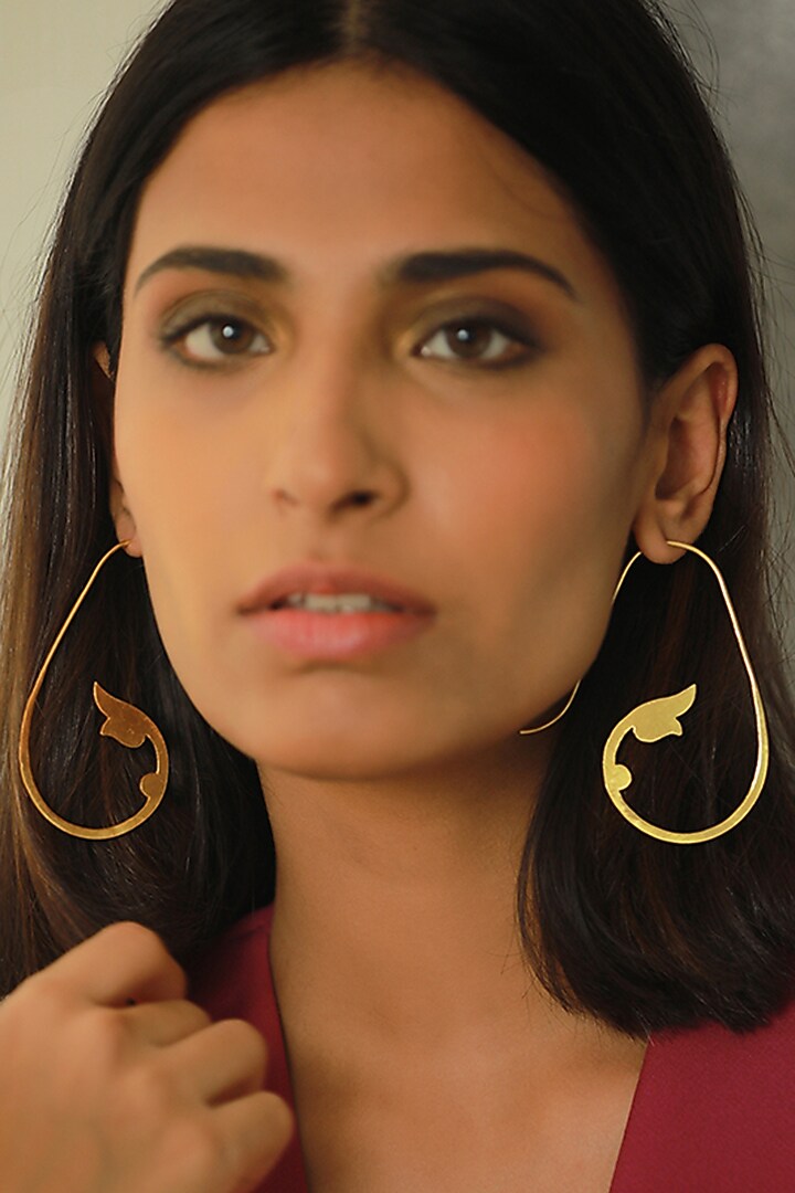 Gold Finish Loop Earrings In Sterling Silver by Tanvi Garg at Pernia's Pop Up Shop