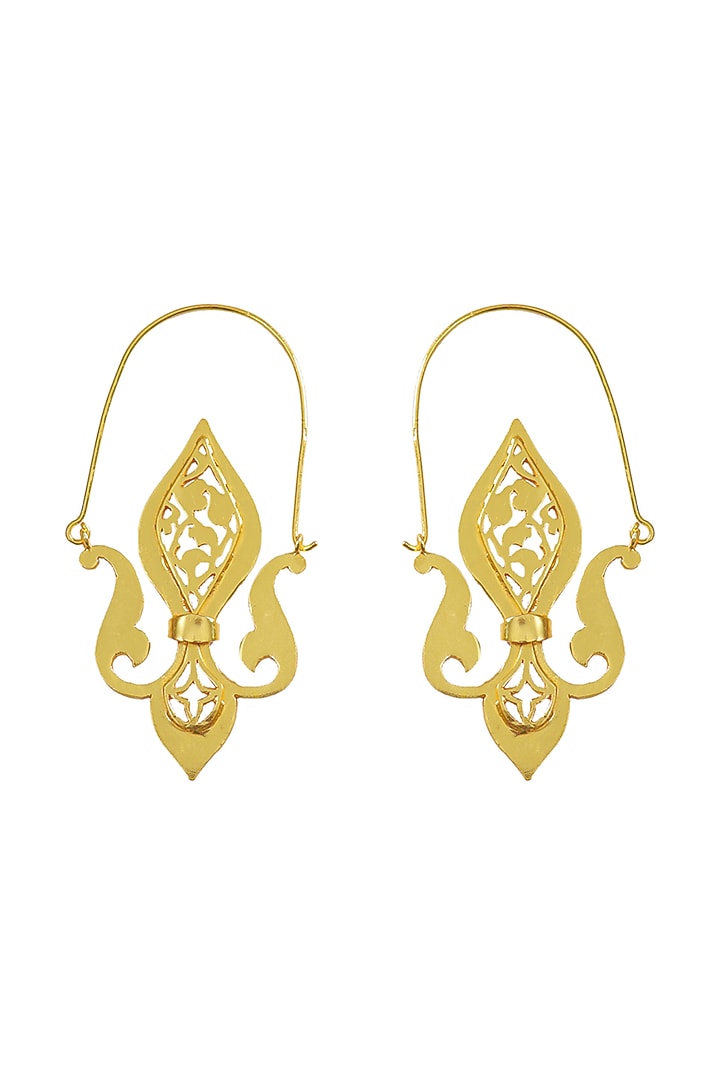 Gold Finish Arabesque Loop Earrings In Sterling Silver by Tanvi Garg at Pernia's Pop Up Shop