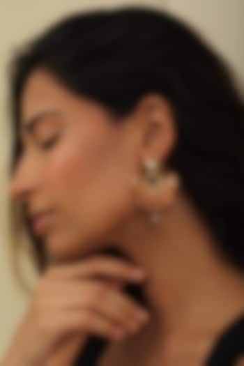 Gold Finish Kundan & Pearl Meenekari Dangler Earrings In Sterling Silver by Tanvi Garg