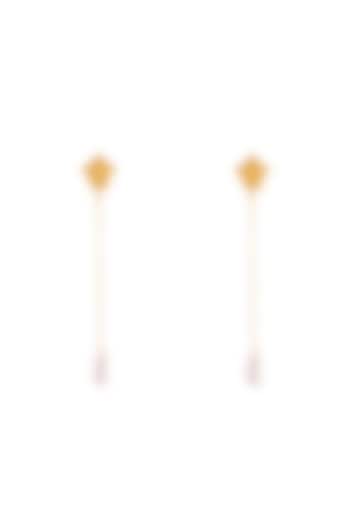 Gold Finish Baroque Pearl Dangling Clips In Sterling Silver by Tanvi Garg