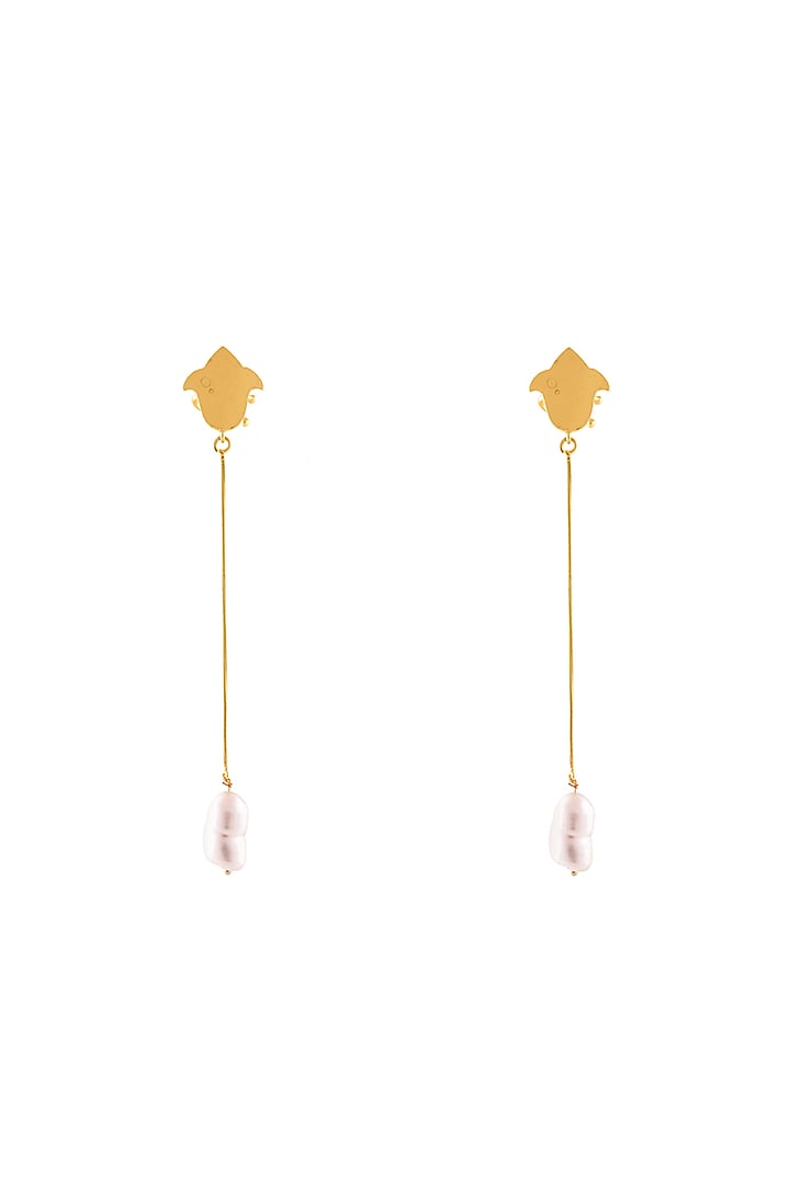 Gold Finish Baroque Pearl Dangling Clips In Sterling Silver by Tanvi Garg