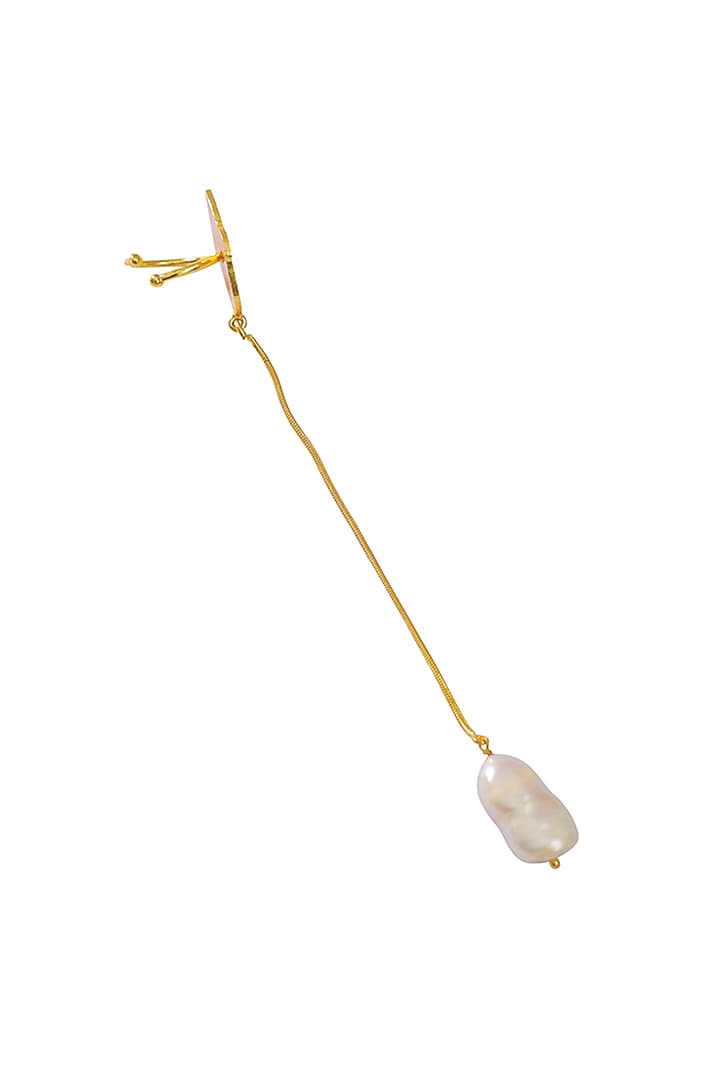 Gold Finish Baroque Pearl Dangling Clips In Sterling Silver by Tanvi Garg at Pernia's Pop Up Shop