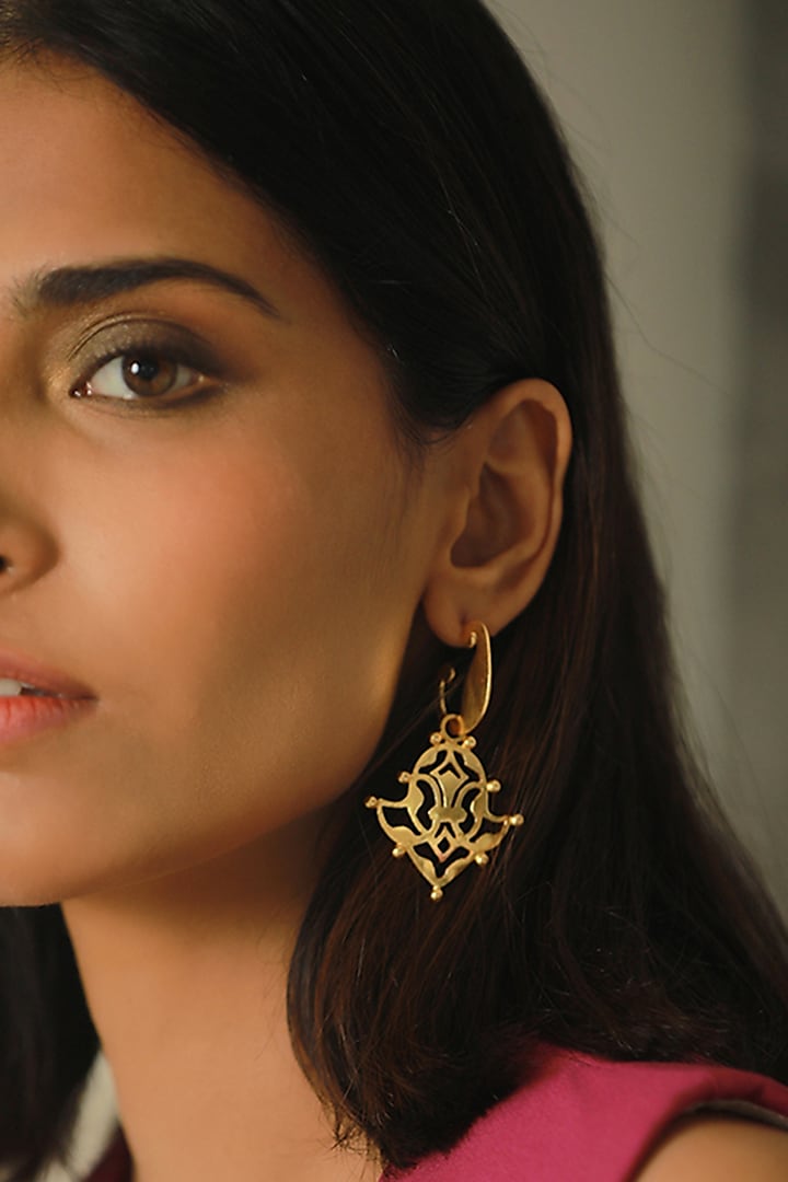 Gold Finish Earrings In Sterling Silver by Tanvi Garg