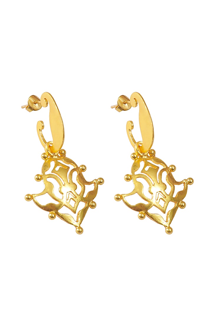 Gold Finish Earrings In Sterling Silver by Tanvi Garg at Pernia's Pop Up Shop