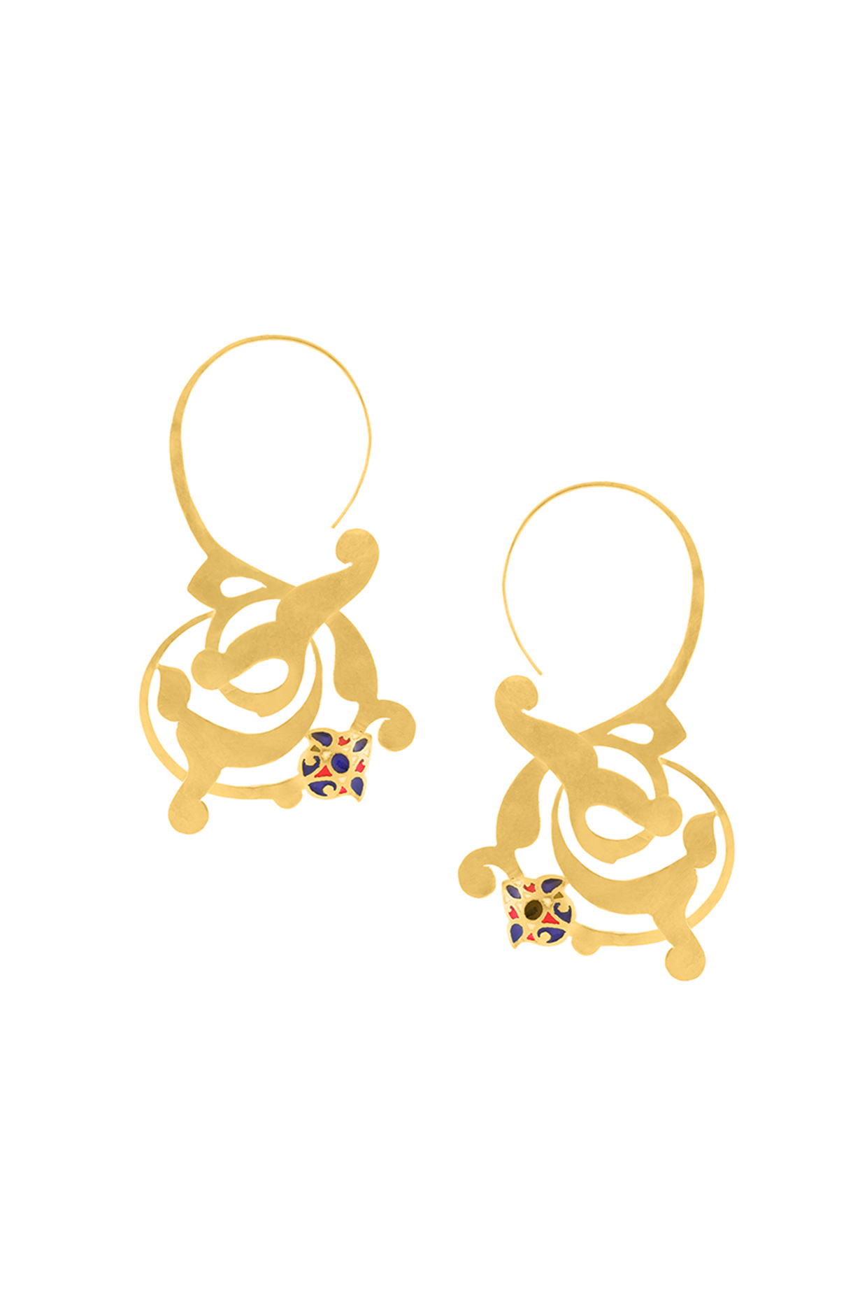 Gold Finish Meenakari Enameled Hoop Earrings In Sterling Silver by Tanvi Garg