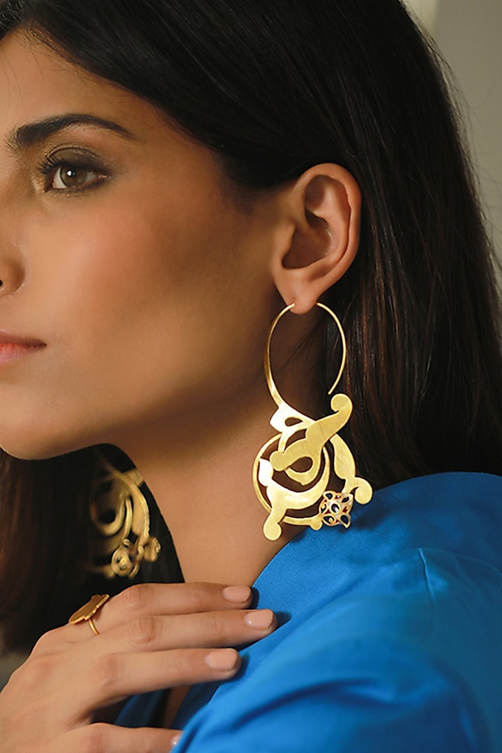 Gold Finish Meenakari Enameled Hoop Earrings In Sterling Silver by Tanvi Garg