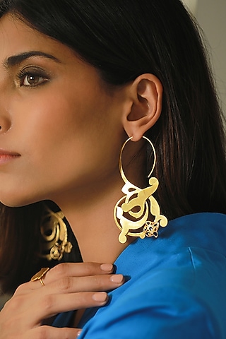 Gold Finish Meenakari Enameled Hoop Earrings In Sterling Silver by Tanvi Garg