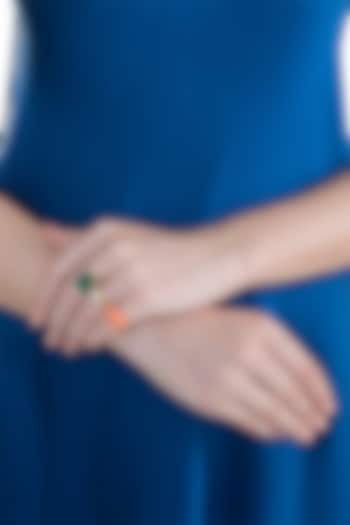 Gold Finish Green Onyx & Carved Coral Stone Ring by Tanvi Garg at Pernia's Pop Up Shop