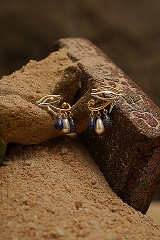 Two Tone Finish Horus Drop Dangler Earrings In Sterling Silver by Tanvi Garg