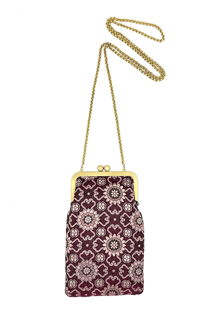 Purple Silk Banarasi Brocade Mini Clutch Sling Bag by That Gypsy