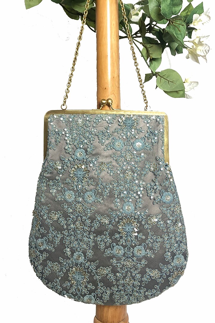Grey Green Embroidered Purse by That Gypsy at Pernia's Pop Up Shop