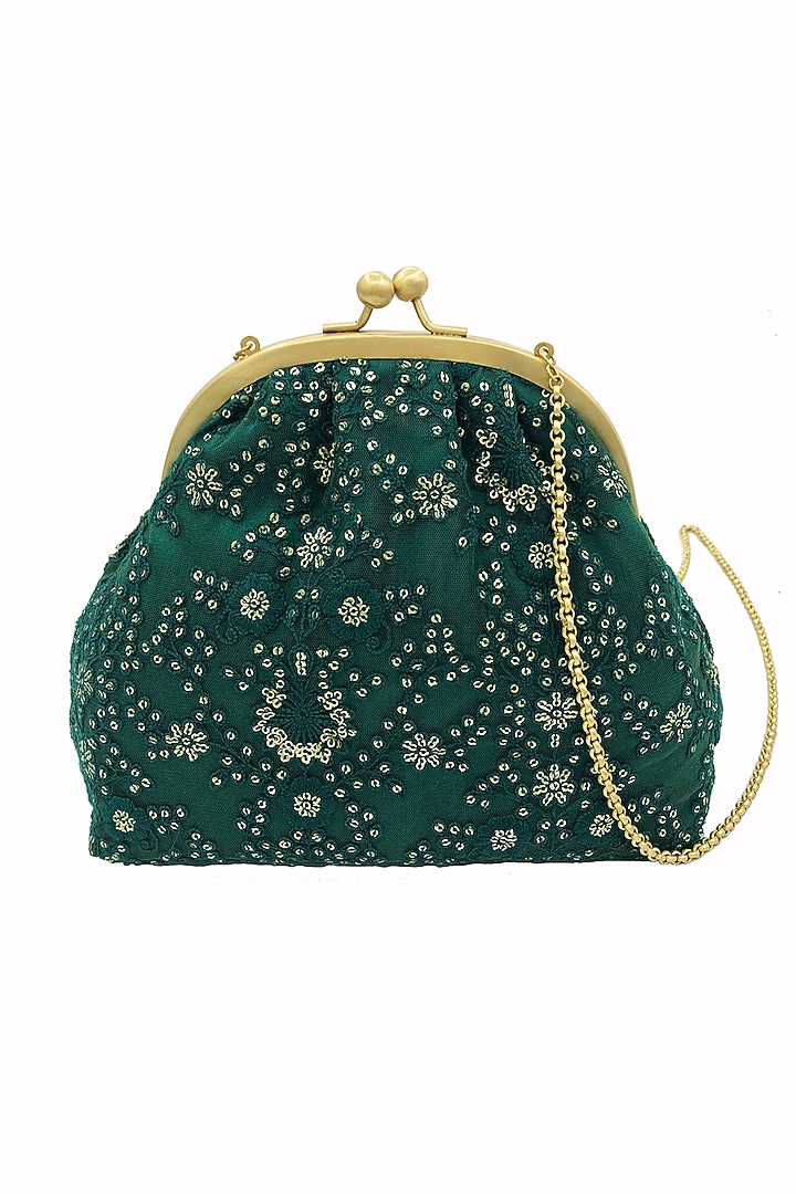 Green Embroidered Potli Purse by That Gypsy at Pernia's Pop Up Shop