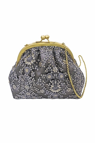 Grey Embroidered Potli Purse by That Gypsy