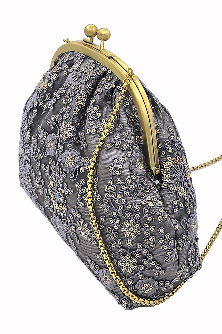 Grey Embroidered Potli Purse by That Gypsy at Pernia's Pop Up Shop