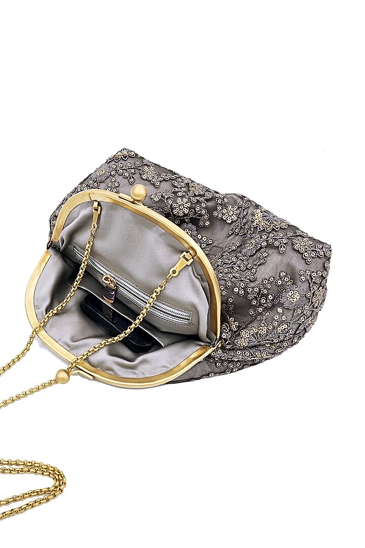 Grey Embroidered Potli Purse by That Gypsy at Pernia's Pop Up Shop
