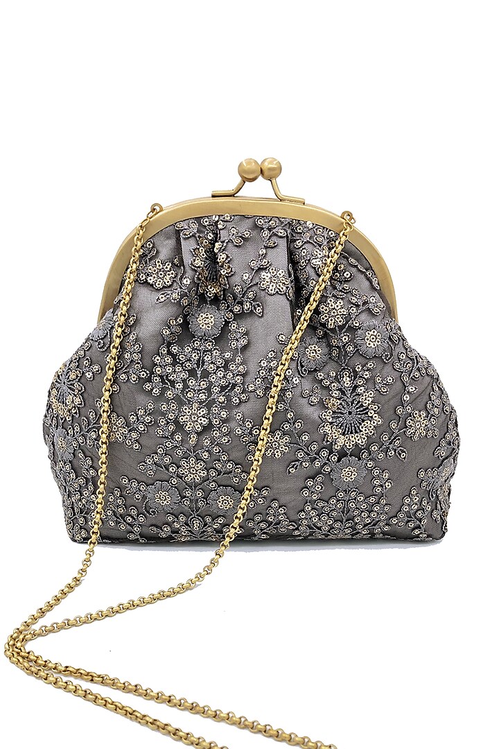 Grey Embroidered Potli Purse by That Gypsy at Pernia's Pop Up Shop