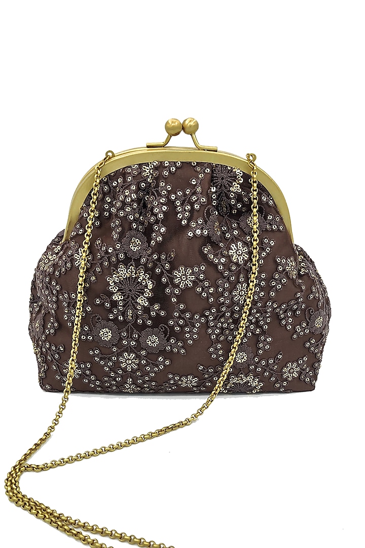 Brown Embroidered Potli Purse by That Gypsy