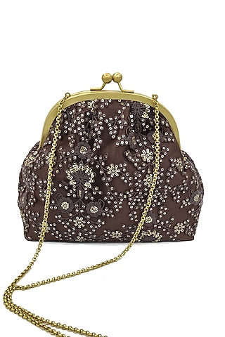 Brown Embroidered Potli Purse by That Gypsy