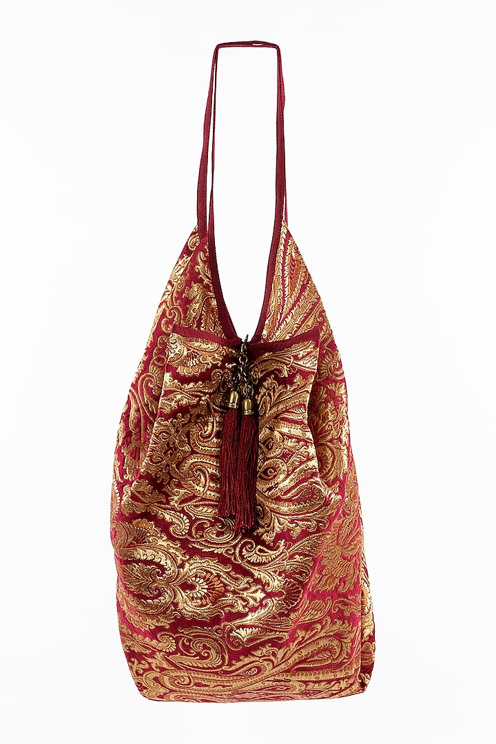 Red Embellished Banarasi Jhola Bag by That Gypsy