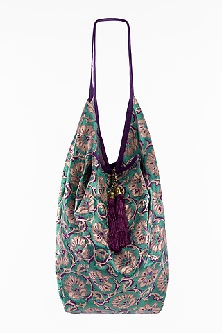 Blue Embellished Banarasi Jhola Bag by That Gypsy