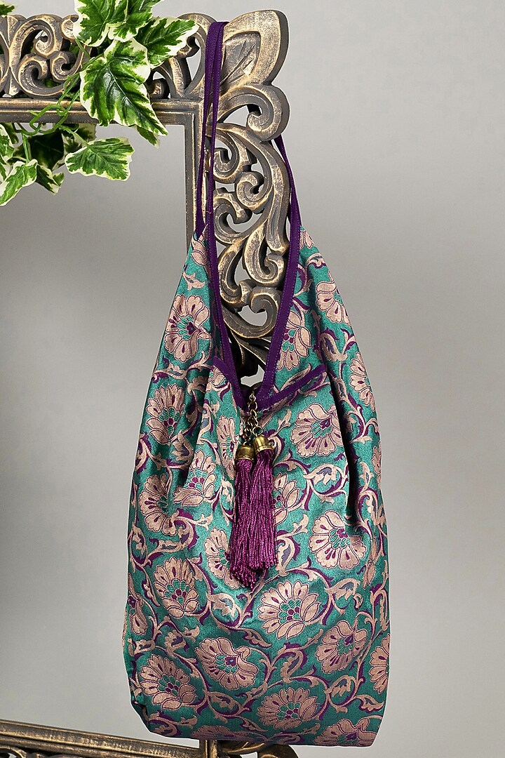 Blue Embellished Banarasi Jhola Bag by That Gypsy at Pernia's Pop Up Shop