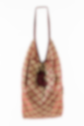 Red Banarasi Jhola Bag With Embellishments by That Gypsy