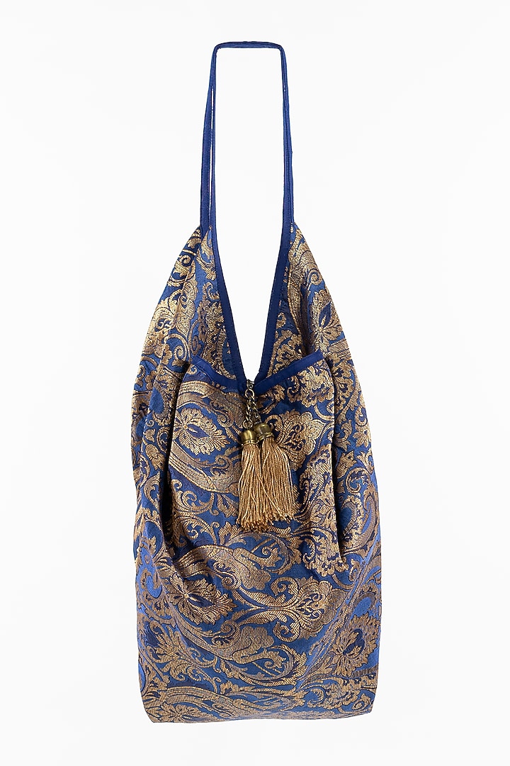Blue Banarasi Jhola Bag With Embellishments by That Gypsy at Pernia's Pop Up Shop