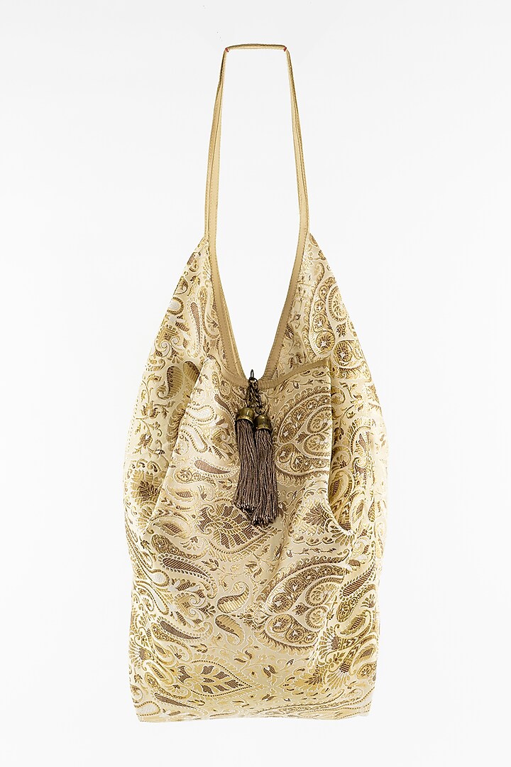 Golden Embellished Jhola Bag by That Gypsy