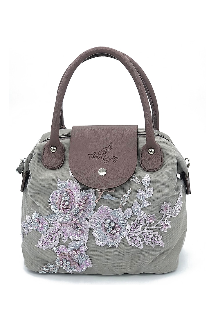 Grey Floral Embroidered Bag by THAT GYPSY