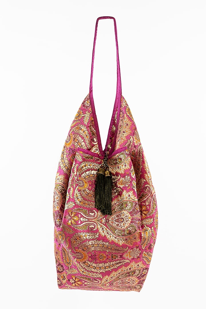 Blush Pink Jhola Bag With Tassels by THAT GYPSY