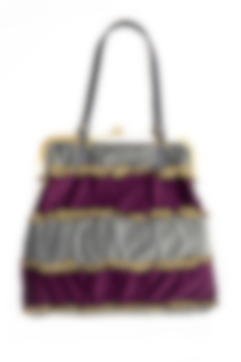 Purple Brass Frame Jhola Bag With Ruffles by THAT GYPSY