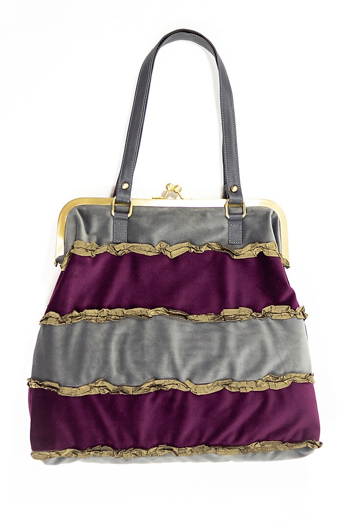 Purple Brass Frame Jhola Bag With Ruffles by THAT GYPSY