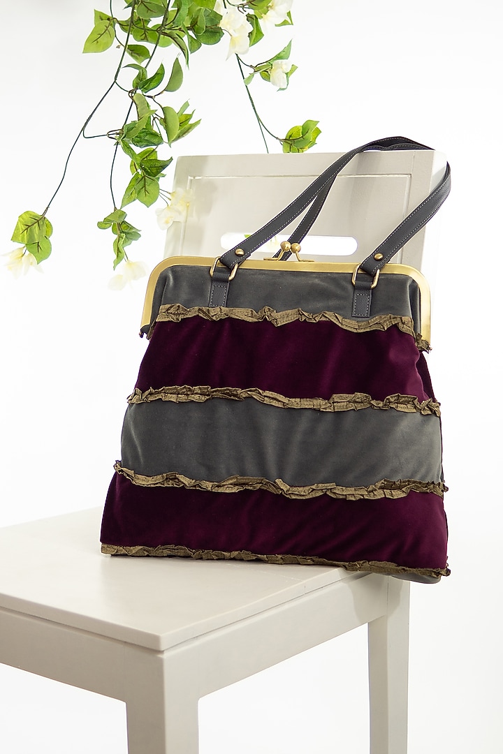 Purple Brass Frame Jhola Bag With Ruffles by THAT GYPSY at Pernia's Pop Up Shop