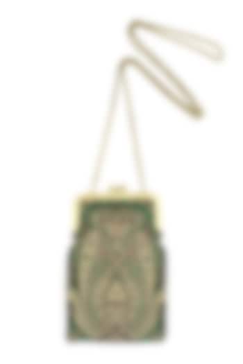 Green Silk Banarasi Brocade Mini Clutch Sling Bag by That Gypsy