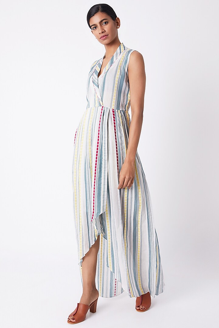 Multi Colored Striped Asymmetric Dress by Tahweave