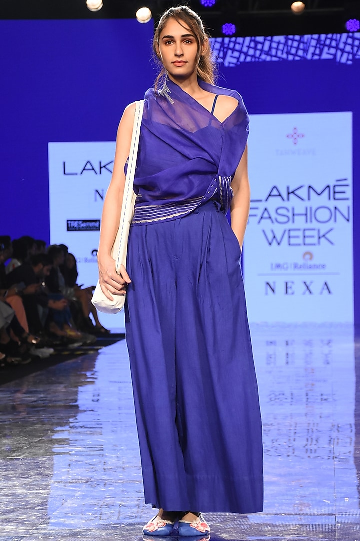 Cobalt Blue Kesh Draped Top With Bustier by Tahweave at Pernia's Pop Up Shop