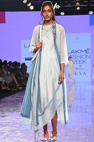 Light Blue Sheer Wrap Overlayer Dress by Tahweave