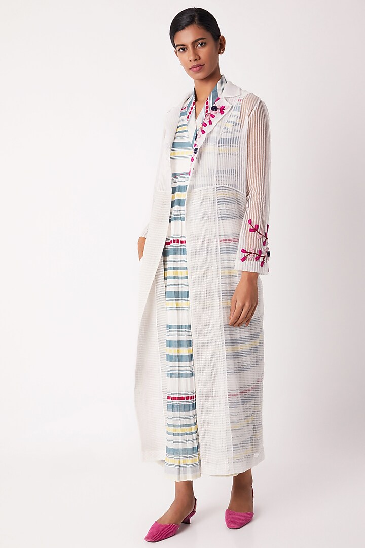 White Pintucked Trench Coat by Tahweave at Pernia's Pop Up Shop