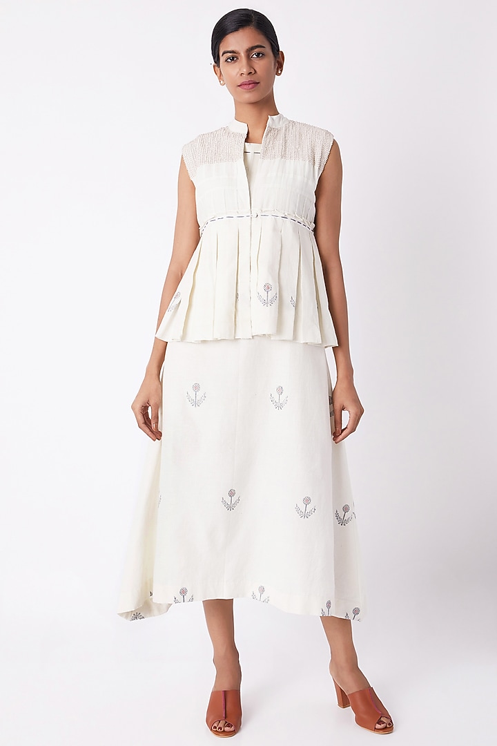 Off White Pleated Short Overlayer Top by Tahweave at Pernia's Pop Up Shop