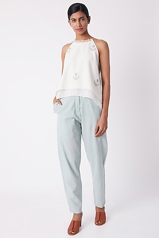 Off White Jamdani Layered Top by Tahweave