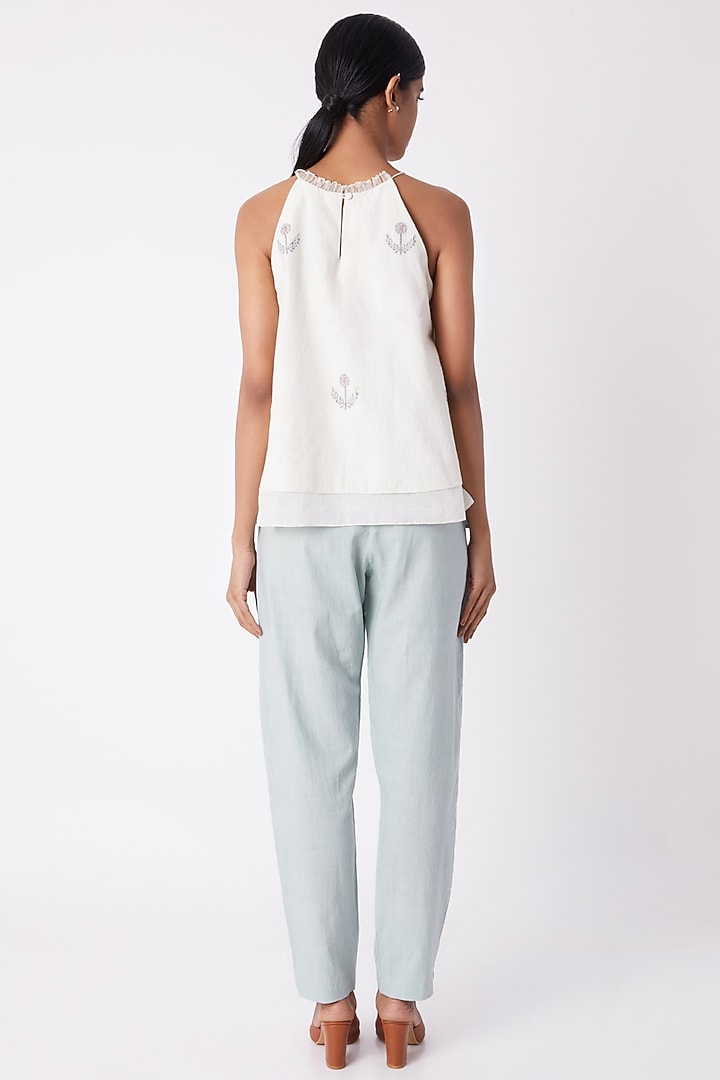 Off White Jamdani Layered Top by Tahweave at Pernia's Pop Up Shop