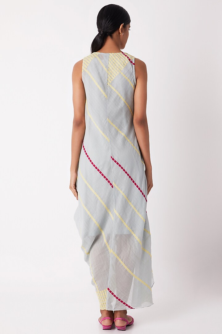 Light Blue Cotton Silk Draped Summer Dress by Tahweave at Pernia's Pop Up Shop