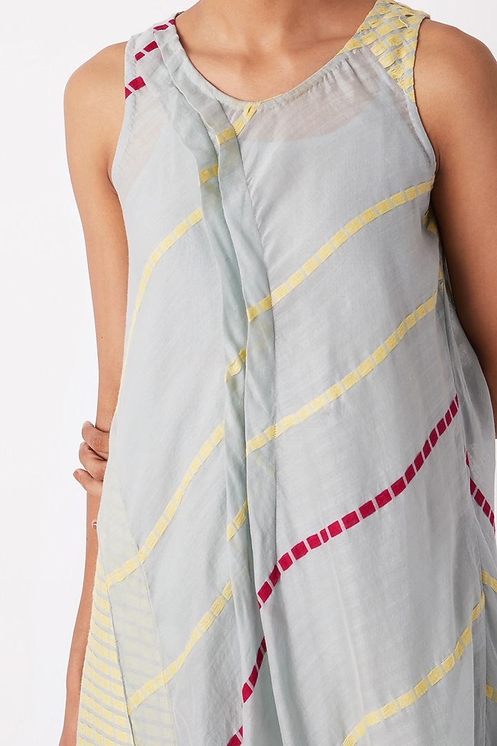 Light Blue Cotton Silk Draped Summer Dress by Tahweave at Pernia's Pop Up Shop