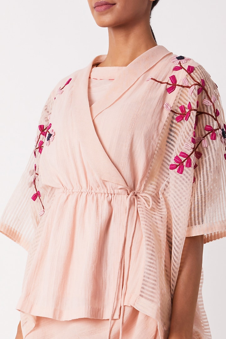 Blush Pink Wrap Overlayer With Drawstrings by Tahweave at Pernia's Pop Up Shop