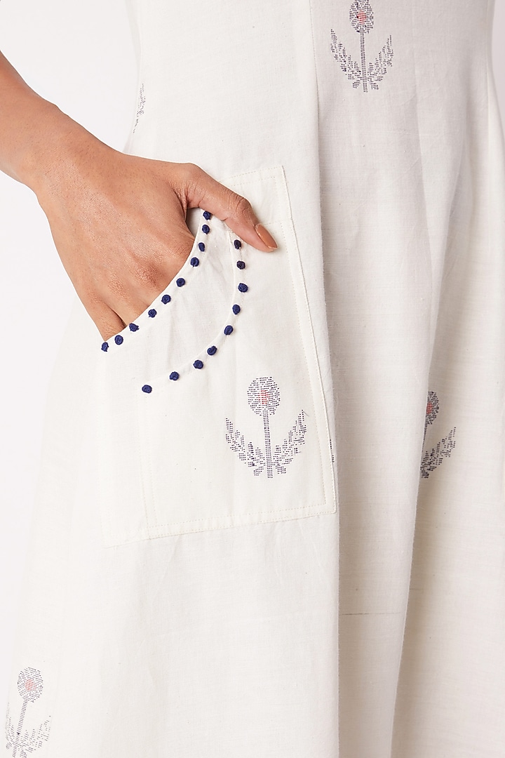 Off White Jamdani Summer Dress With Pockets by Tahweave at Pernia's Pop Up Shop