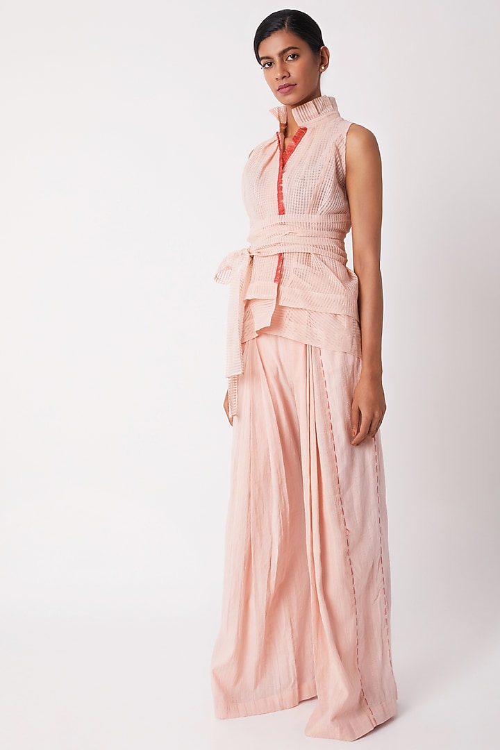 Blush Pink Pleated Pants by Tahweave at Pernia's Pop Up Shop