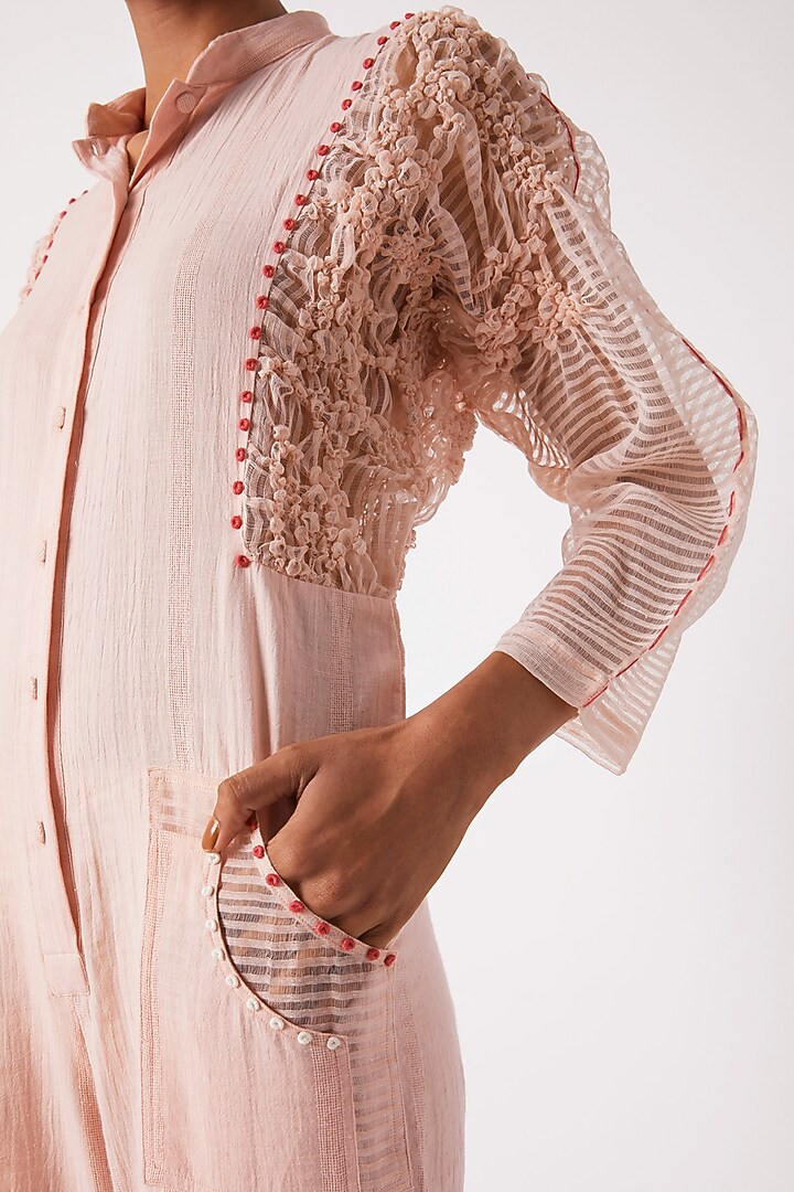 Blush Pink Jumpsuit With Sheer Sleeves by Tahweave at Pernia's Pop Up Shop