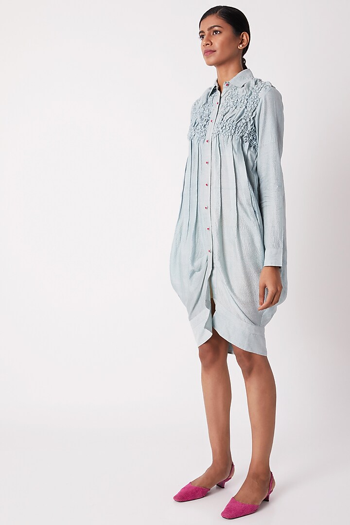Sky Blue Pleated Summer Shirt Dress by Tahweave at Pernia's Pop Up Shop