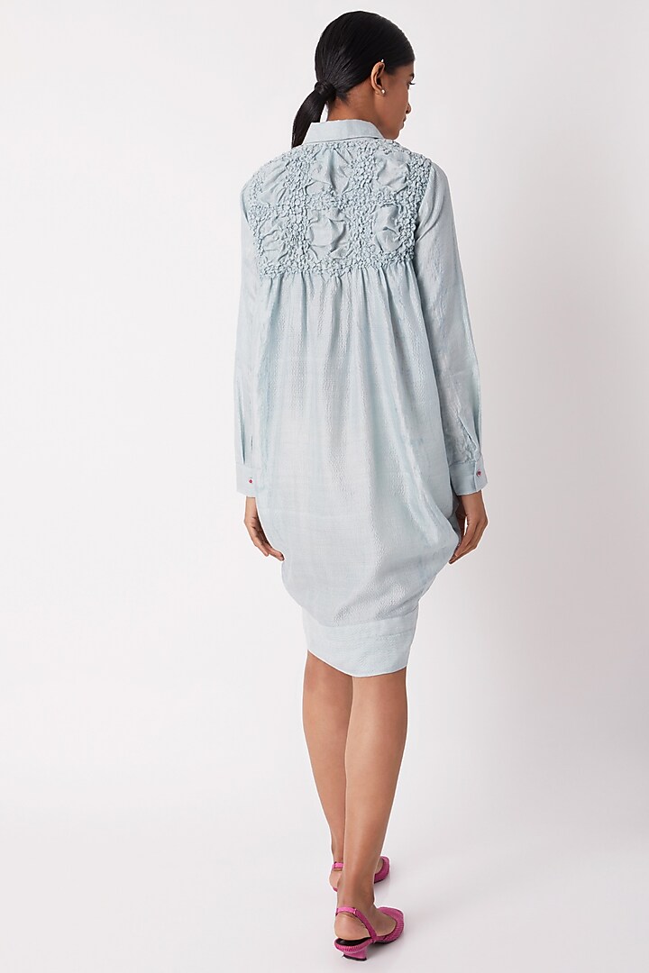 Sky Blue Pleated Summer Shirt Dress by Tahweave at Pernia's Pop Up Shop