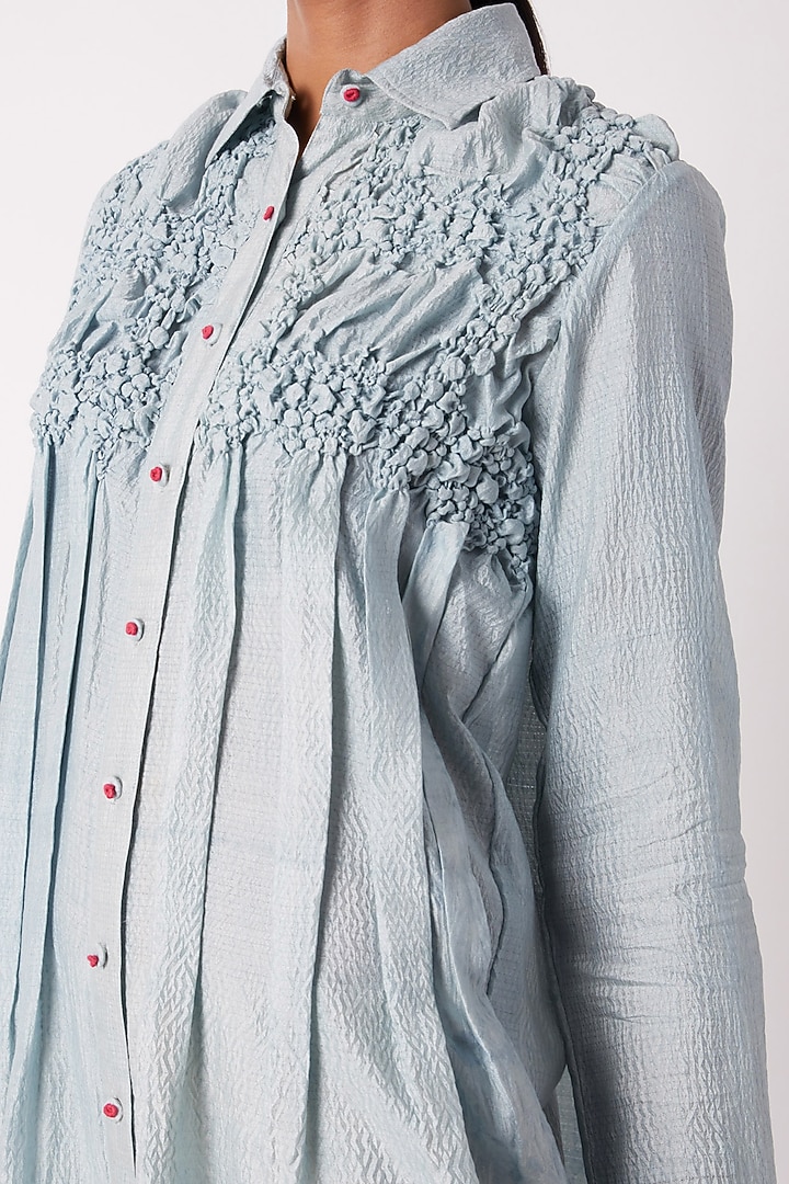 Sky Blue Pleated Summer Shirt Dress by Tahweave at Pernia's Pop Up Shop
